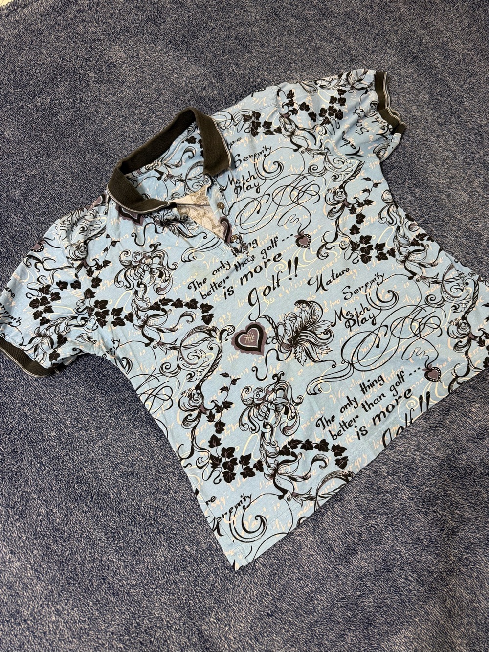 Women Light Blue Floral Print Polo Shirt